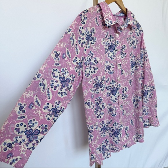 Talbots Women's Plus 2X Floral Cotton Blouse Long Sleeve Collared Button Down - Picture 8 of 13